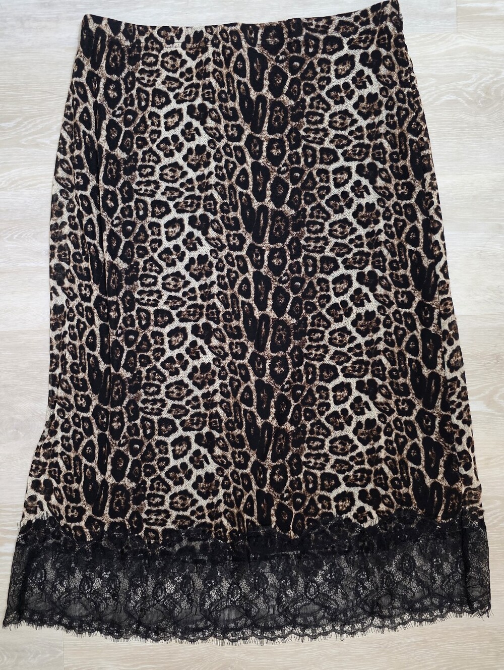 Ember NWT Leopard Mesh Lace Trim Midi Skirt - Picture 5 of 5